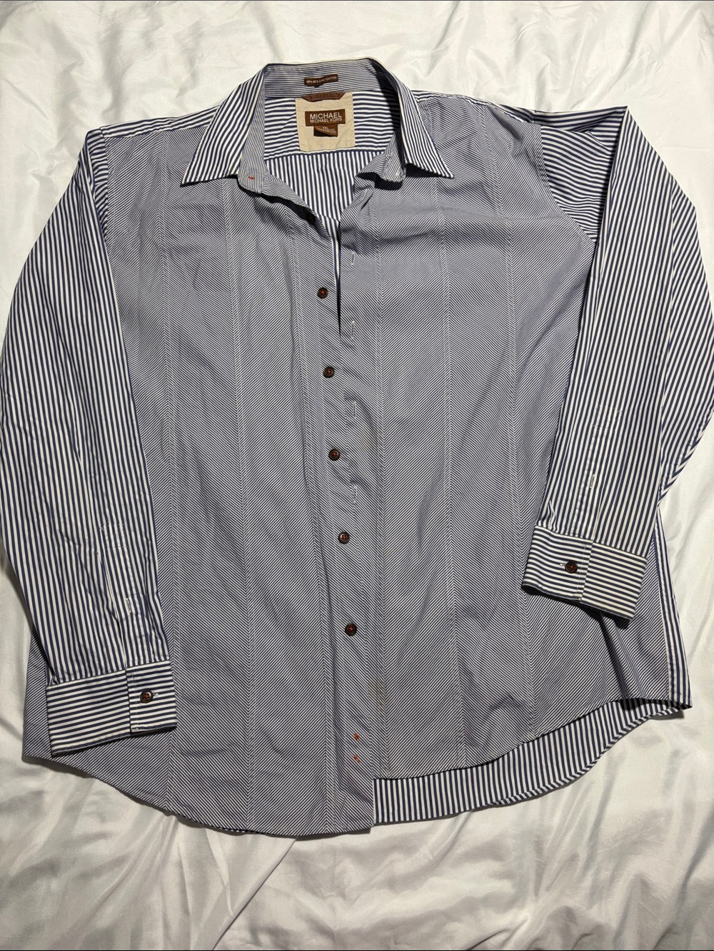 Michael Kors Men's Navy and White Striped Dress Shirt
